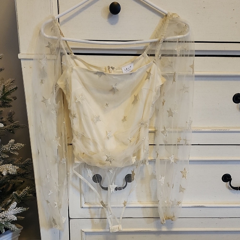 Sheer Star-Patterned Bodysuit